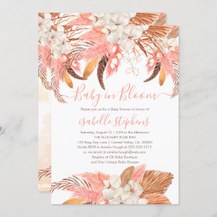Boho Baby i Bloom Rosa Pampas Grass Baby Shower I Inbjudningar