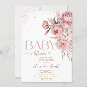 Boho Baby i Bloom Rosa ros Flowers Baby Shower Inbjudningar