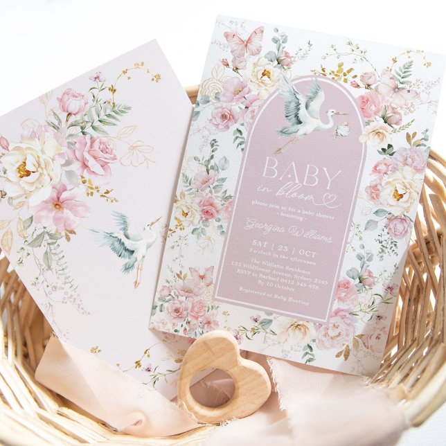 Boho  Baby i Bloom Stork Wildblomschare Inbjudningar (Skapare uppladdad)