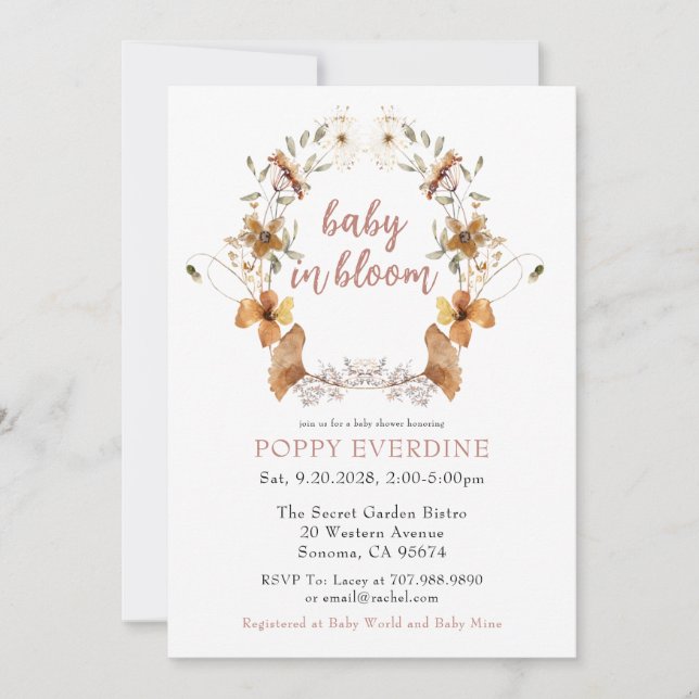 Boho Baby i Bloom WildblomBaby Shower Inbjudningar (Framsida)
