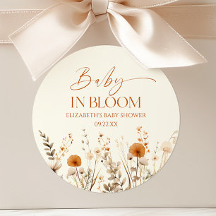 Boho Baby i Bloom Wildblomme Baby Shower Runt Klistermärke