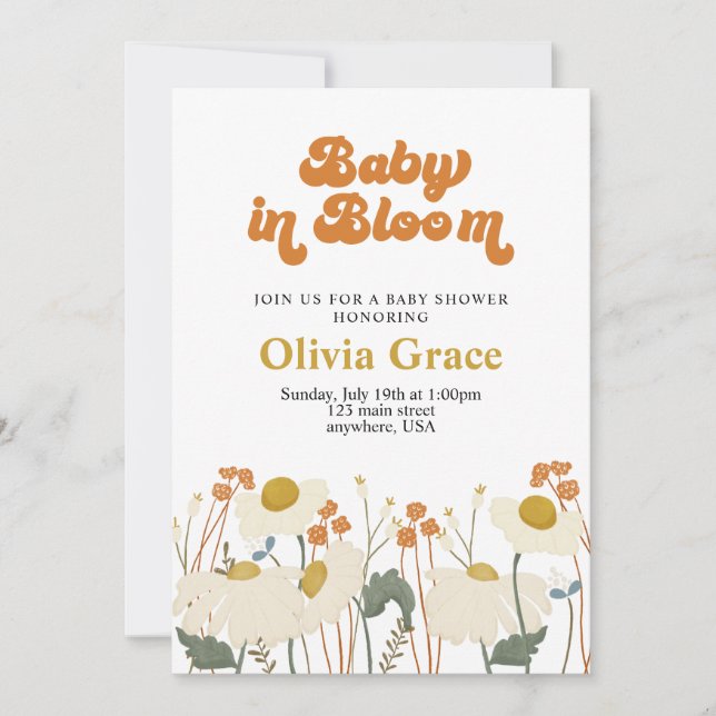 Boho Baby i Bloom Wildblomsterduschen Inbjudningar (Framsida)