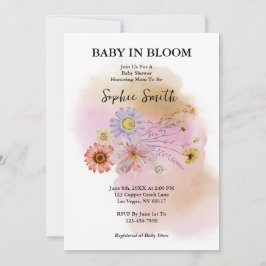 Boho Baby I Knopp Vildblomma Akvarell Inbjudningar