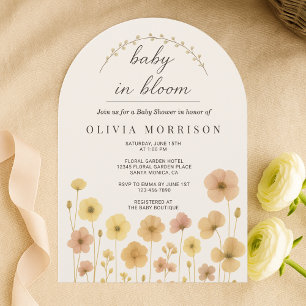 Boho Baby In Bloom Beige Blommig Barnkalas Inbjuda Inbjudningar