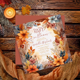 Boho Baby in Bloom Fall Floral Frame Baby Shower Inbjudningar