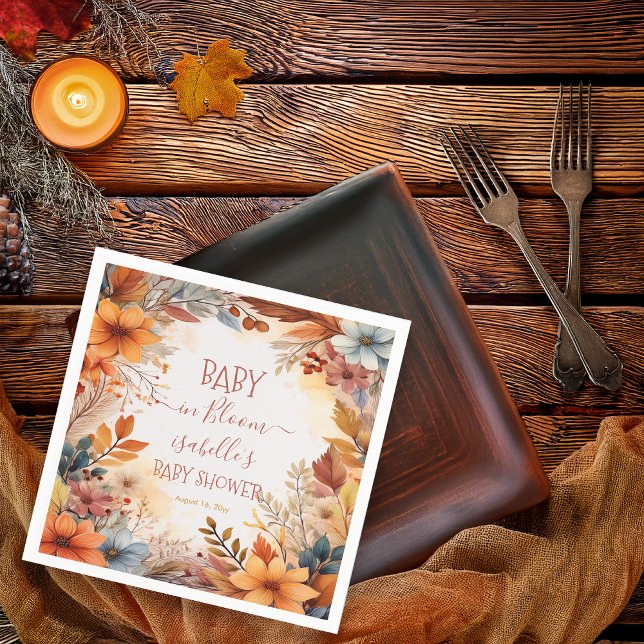 Boho Baby in Bloom Fall Floral Frame Baby Shower Pappersservett (Boho Baby in Bloom Fall | Autumn Floral Frame Baby Shower Napkins)