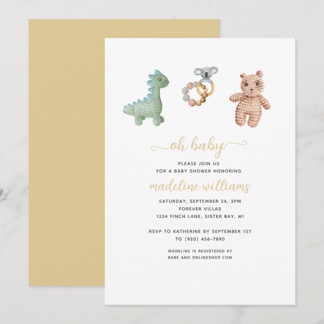 BOHO Baby Leksaker Neutralt  Oh Baby Shower Inbjudningar (Fram/baksida)