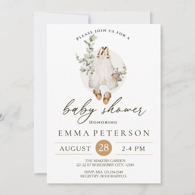 Boho Baby Little Romper Baby Shower-inbjudan Inbjudningar (Framsida)