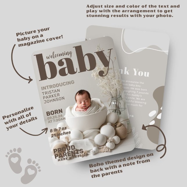 Boho Baby Magazine Birth Notice Meddelande (Skapare uppladdad)