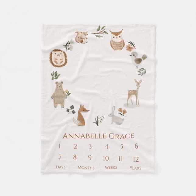 Boho Baby Milestone Woodland Animal Wandeans Fleecefilt (Framsidan)