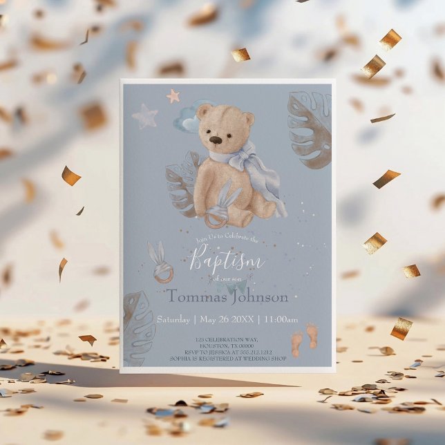 Boho baby nalle Baptism-inbjudan Inbjudningar (Skapare uppladdad)