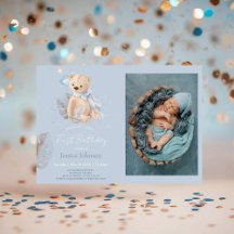 Boho baby nalle Birthday bjudande