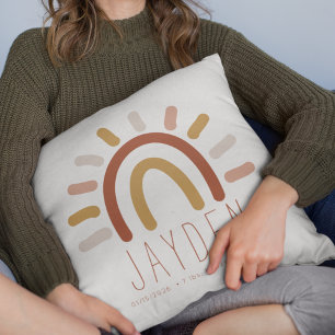 Boho Baby Nursery Girl Birth Stats Namn Kudde