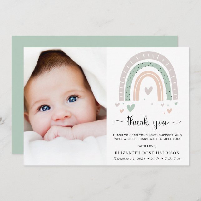 Boho Baby Photo Tack Birth Notice (Fram/baksida)