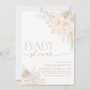 Boho Baby Shower-Blommigten Ljus rosa inbjudan