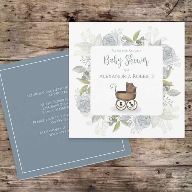 Boho Baby Shower Botanisk Blommig Vintage Vagn Inbjudningar (Skapare uppladdad)