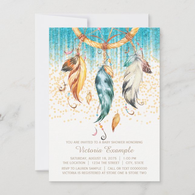 Boho Baby Shower Boy Girl Dream Catcher inbjudan (Framsida)