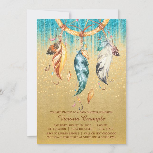 Boho Baby Shower Boy Girl Tribal Dream Catcher Inbjudningar (Framsida)