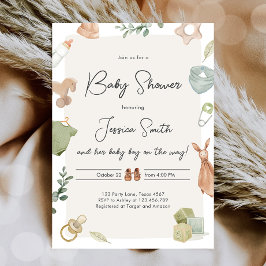 Boho Baby Shower Boy Neutralt Clothes Rustic Inbjudningar