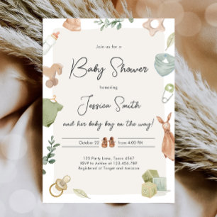 Boho Baby Shower Boy Neutralt Clothes Rustic Inbjudningar