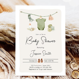 Boho Baby Shower Boy Neutralt Clothes Rustic Inbjudningar