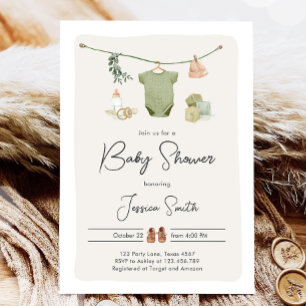 Boho Baby Shower Boy Neutralt Clothes Rustic Inbjudningar