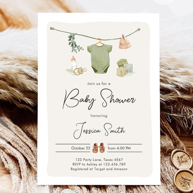 Boho Baby Shower Boy Neutralt Clothes Rustic Inbjudningar (Skapare uppladdad)