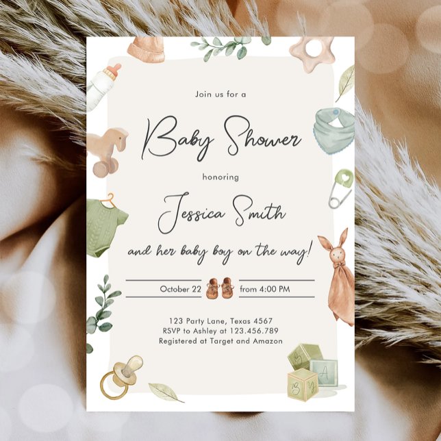 Boho Baby Shower Boy Neutralt Clothes Rustic Inbjudningar (Skapare uppladdad)