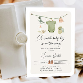 Boho Baby Shower Boy on the Way Clothes Rustic Inbjudningar