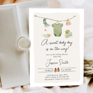 Boho Baby Shower Boy on the Way Clothes Rustic Inbjudningar