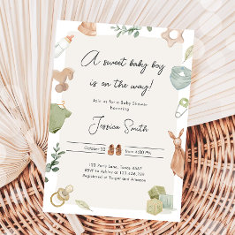 Boho Baby Shower Boy on the Way Clothes Rustic Inbjudningar