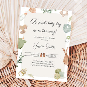 Boho Baby Shower Boy on the Way Clothes Rustic Inbjudningar