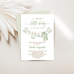 Boho Baby Shower Boy, Sage Grönt barnkläders Inbjudningar