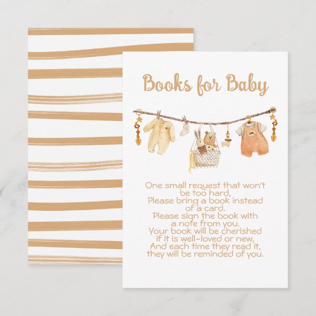Boho Baby Shower Clothesline Ta med en bok Inbjudningar (Fram/baksida)