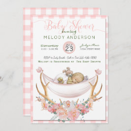 BOHO Baby Shower Coral Hammock Antlers Blommigt Inbjudningar