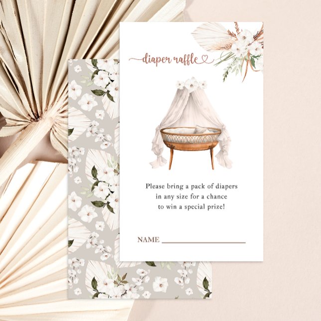 Boho Baby Shower Diaper Raffle Card-Neutralt - fla Tilläggskort (Boho Nursery Bassinet Diaper Raffle Card)