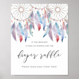 Boho Baby Shower Diaper Raffle Sign Dreamcatcher Poster