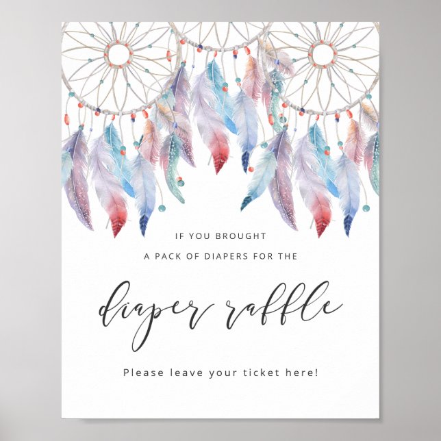 Boho Baby Shower Diaper Raffle Sign Dreamcatcher Poster (Framsidan)