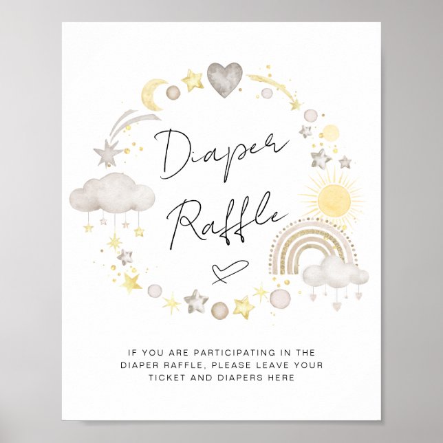 Boho Baby Shower Diaper Raffle Sign Poster (Framsidan)