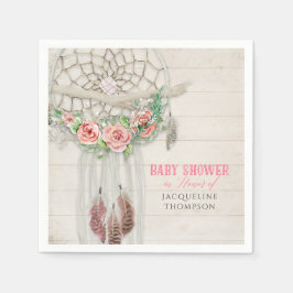 BOHO Baby Shower Feathers Dream Catcher Macrame Pappersservett