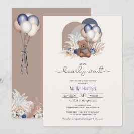 Boho Baby Shower för nalle och blåvita bubblor Inbjudningar