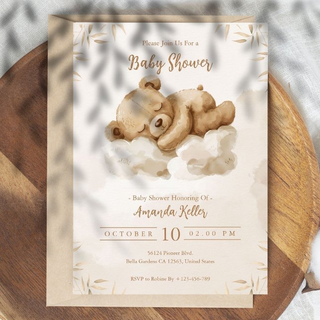 Boho Baby Shower för Neutralt av sovande Baby-björ Inbjudningar (Skapare uppladdad)
