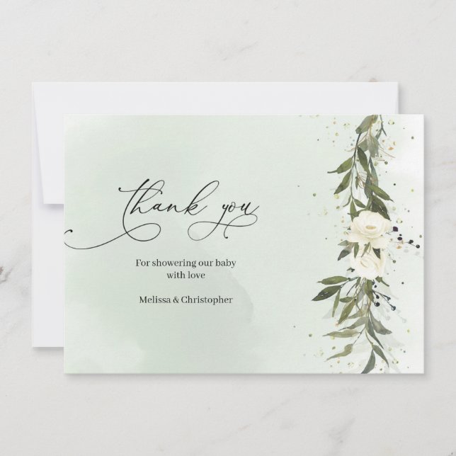 Boho Baby Shower för Vit ros med olivfransch Tack Kort (Framsida)
