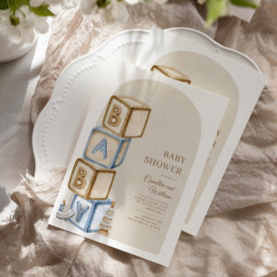 Boho Baby Shower, Gender Neutral, Brev Blocks Inbjudningar