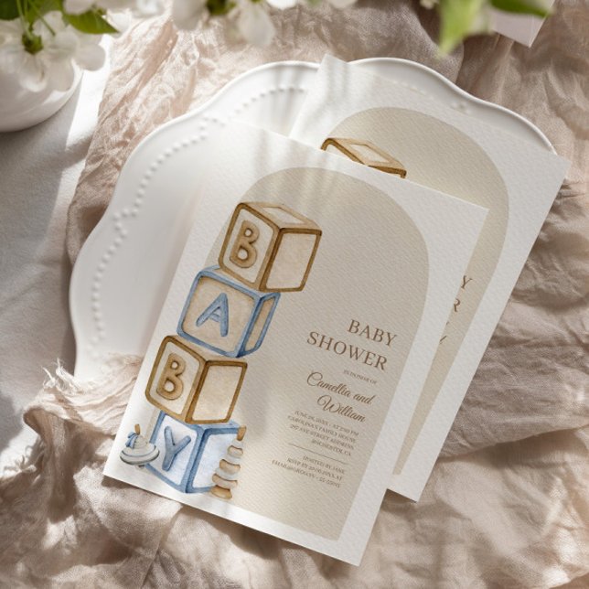 Boho Baby Shower, Gender Neutral, Brev Blocks Inbjudningar (Skapare uppladdad)