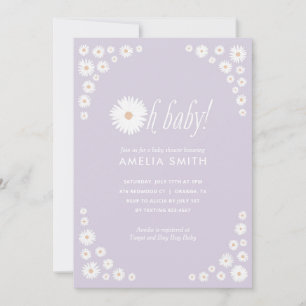 Boho Baby Shower-inbjudan för lila Daisy Blommigt Inbjudningar