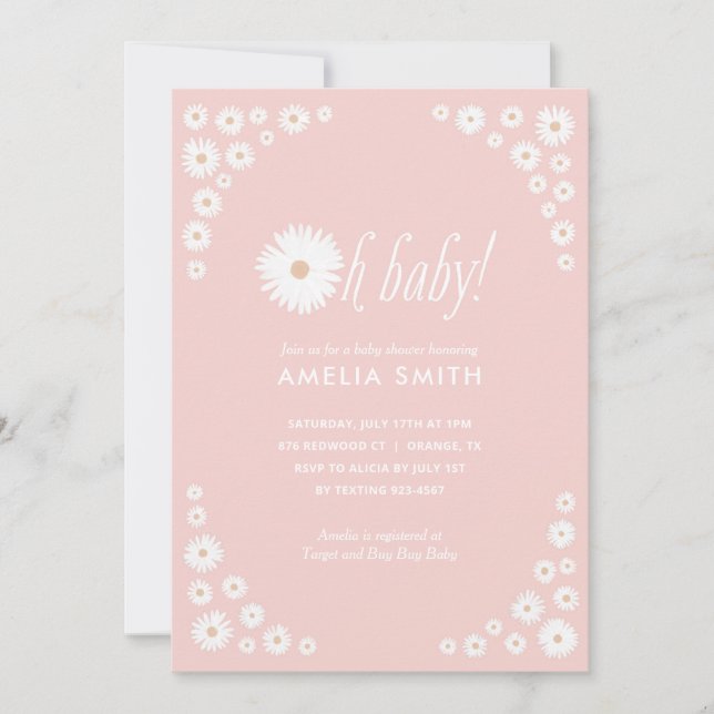 Boho Baby Shower-inbjudan för rosa Daisy Blommigt  Inbjudningar (Framsida)