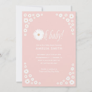 Boho Baby Shower-inbjudan för rosa Daisy Blommigt Inbjudningar