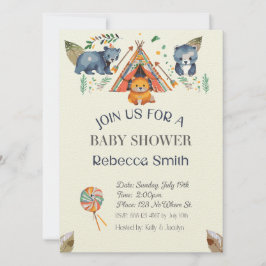 Boho Baby Shower-inbjudan för trädjanska djur Inbjudningar