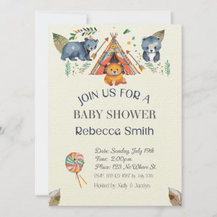 Boho Baby Shower-inbjudan för trädjanska djur Inbjudningar